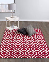 RubyTrellis Teppich | Spalier-Design in Rot & Elfenbein | Pflegeleicht & Modern | Perfekt für Wohnzimmer & Flur