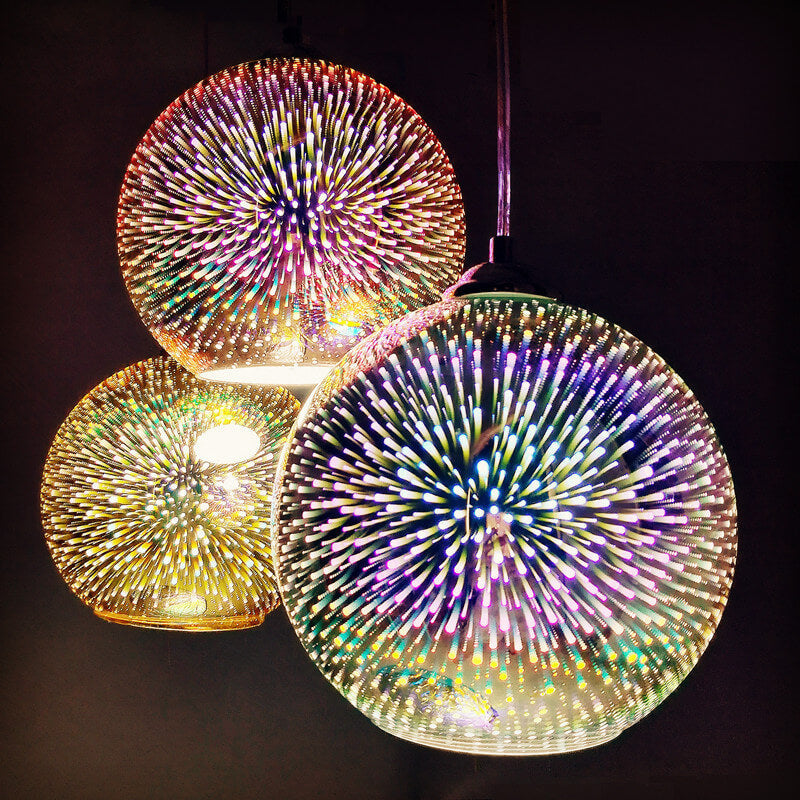 LumiSpark 3D Feuerwerk Pendelleuchte | Farbwechselndes Glas | Deko für Wohnzimmer & Esszimmer