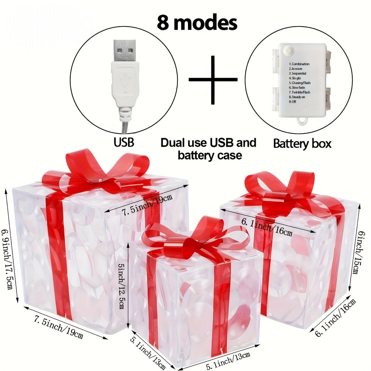 JollyGlow LED Geschenkboxen Set | Weihnachtsbeleuchtung | Deko für Innen & Außen | Set aus 3 Boxen