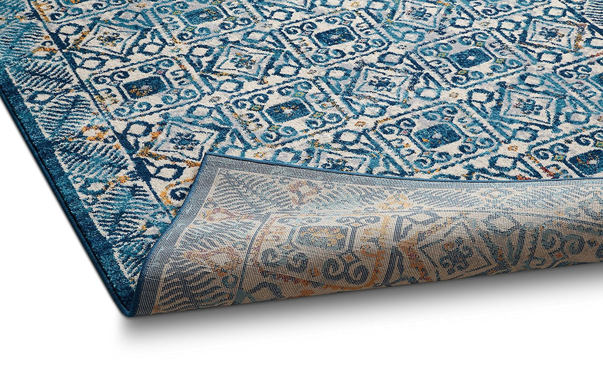 BlueBloom Vintage Teppich | Blumenmuster in Blau | Eleganz für Wohnzimmer & Flur | Pflegeleicht & Weich