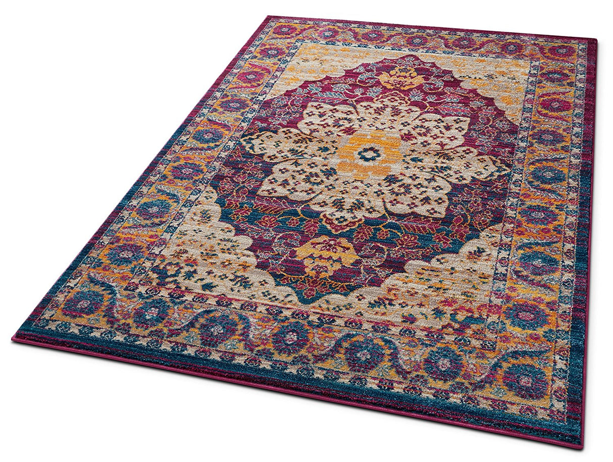 Lavendria Vintage Teppich | Medaillon-Design in Lavendel | Weich & Pflegeleicht | Wohnzimmer & Flur