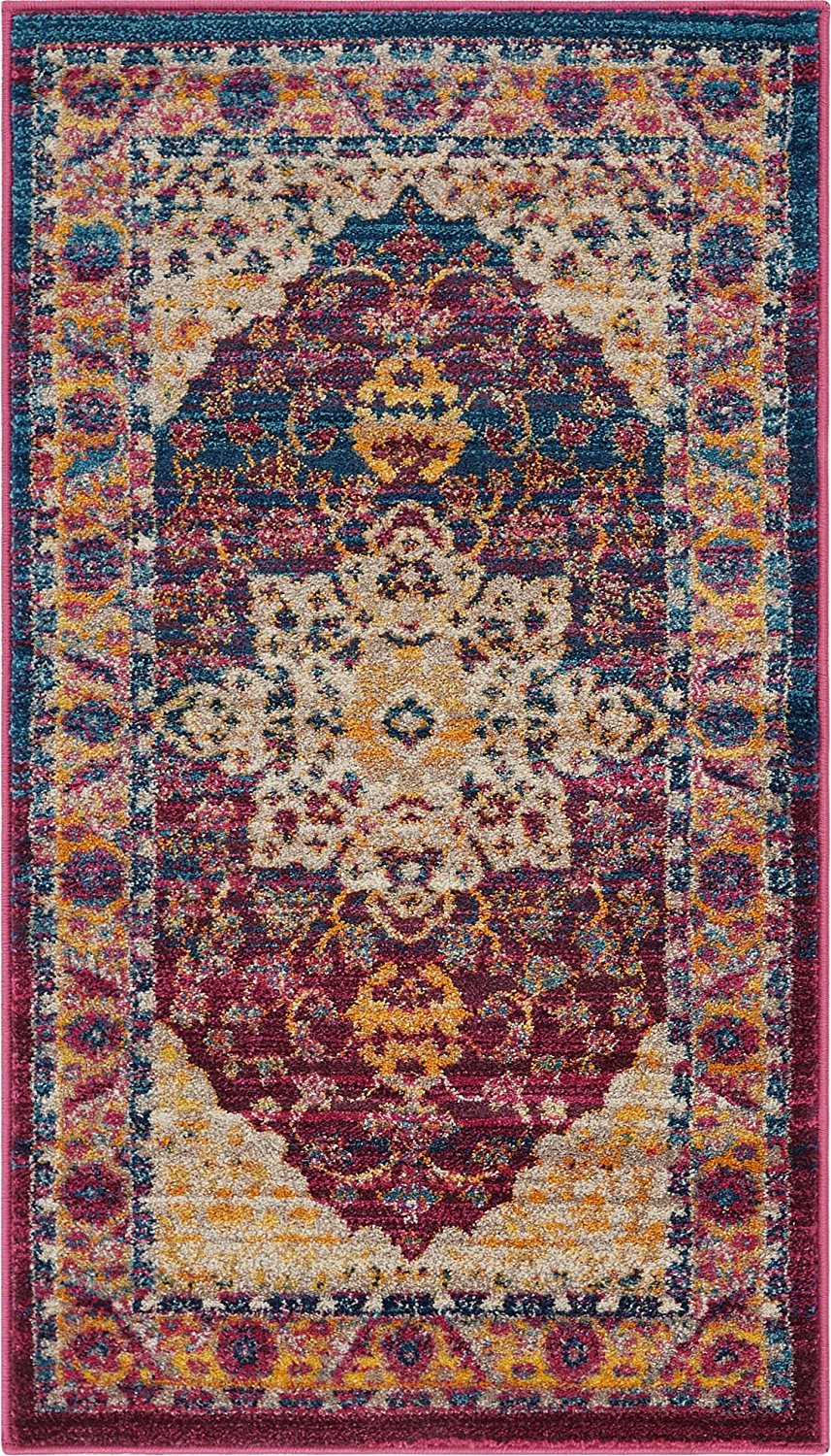 Lavendria Vintage Teppich | Medaillon-Design in Lavendel | Weich & Pflegeleicht | Wohnzimmer & Flur