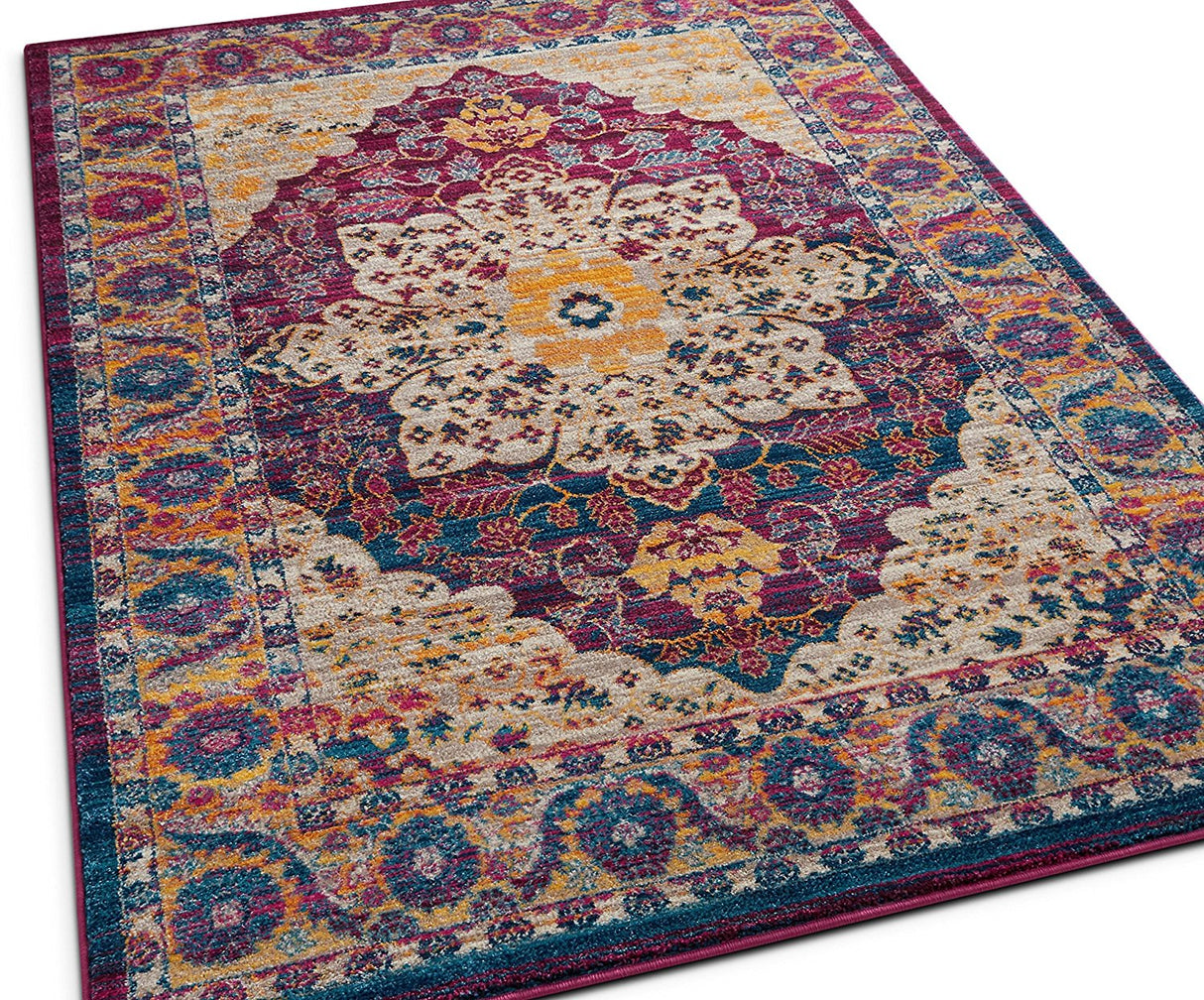 Lavendria Vintage Teppich | Medaillon-Design in Lavendel | Weich & Pflegeleicht | Wohnzimmer & Flur