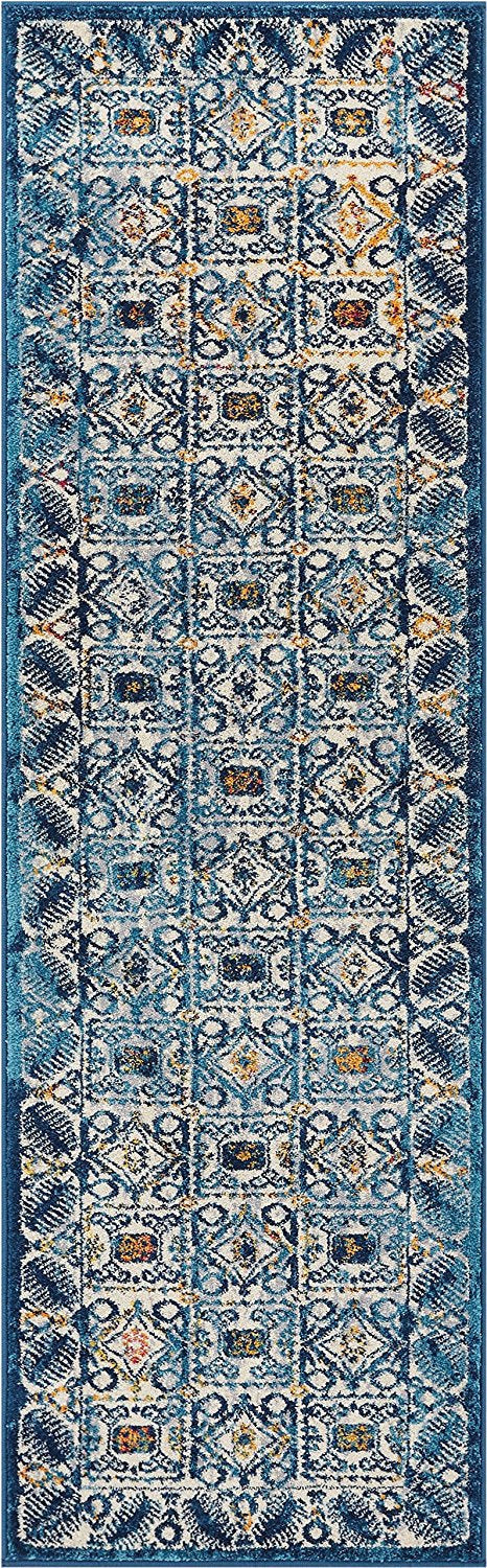 BlueBloom Vintage Teppich | Blumenmuster in Blau | Eleganz für Wohnzimmer & Flur | Pflegeleicht & Weich