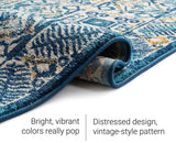 BlueBloom Vintage Teppich | Blumenmuster in Blau | Eleganz für Wohnzimmer & Flur | Pflegeleicht & Weich