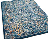 BlueBloom Vintage Teppich | Blumenmuster in Blau | Eleganz für Wohnzimmer & Flur | Pflegeleicht & Weich