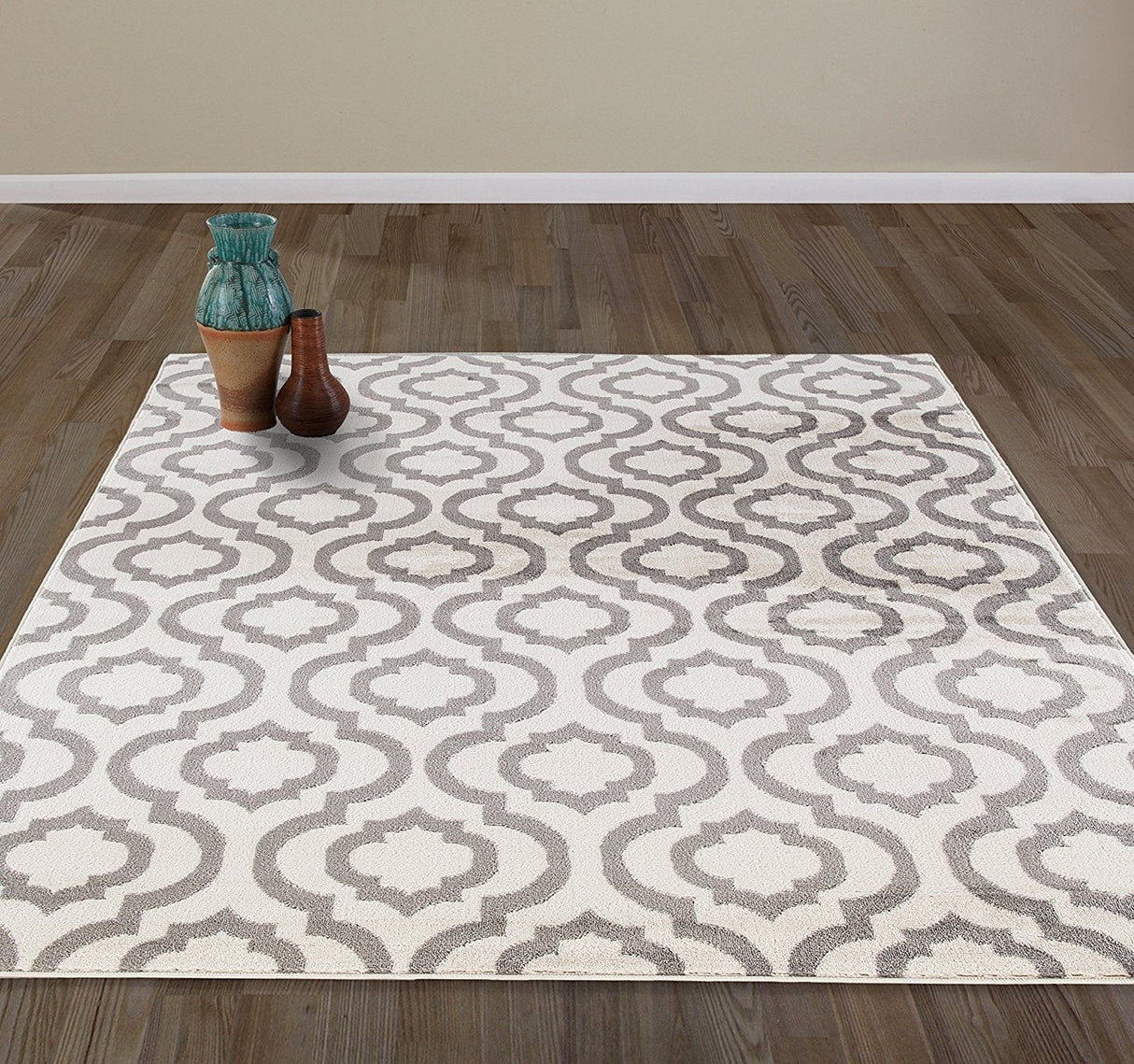 IvoryGrid Teppich | Spalier-Design in Elfenbein & Grau | Pflegeleicht & Modern | Perfekt für Wohnzimmer & Flur
