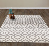IvoryGrid Teppich | Spalier-Design in Elfenbein & Grau | Pflegeleicht & Modern | Perfekt für Wohnzimmer & Flur