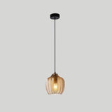 LuxeWave Nordic Glas-Pendelleuchte | Wellenstruktur | 1-Licht Barrel Design | Rauchgrau & Cognac Optionen