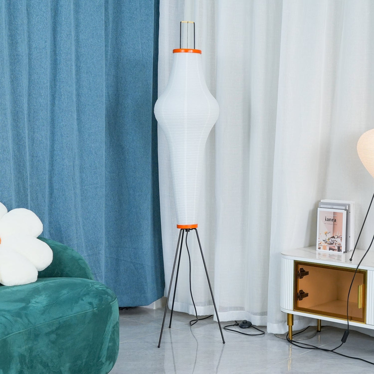 SereniLum Reispapier Stehlampe | Minimalistisches Design | Warmweißes LED-Licht | Nachhaltige Deko für Zuhause