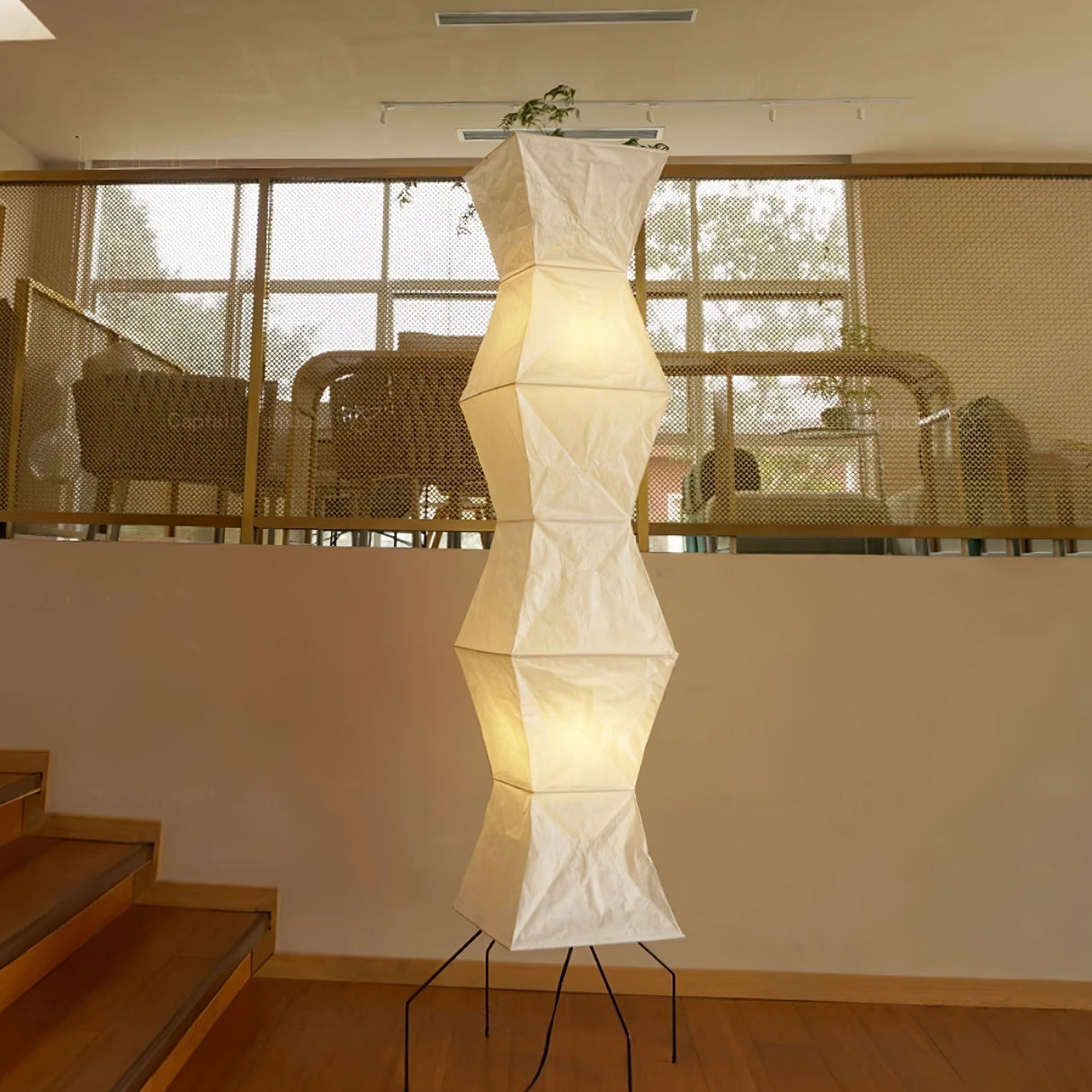 SereniLum Reispapier Stehlampe | Minimalistisches Design | Warmweißes LED-Licht | Nachhaltige Deko für Zuhause