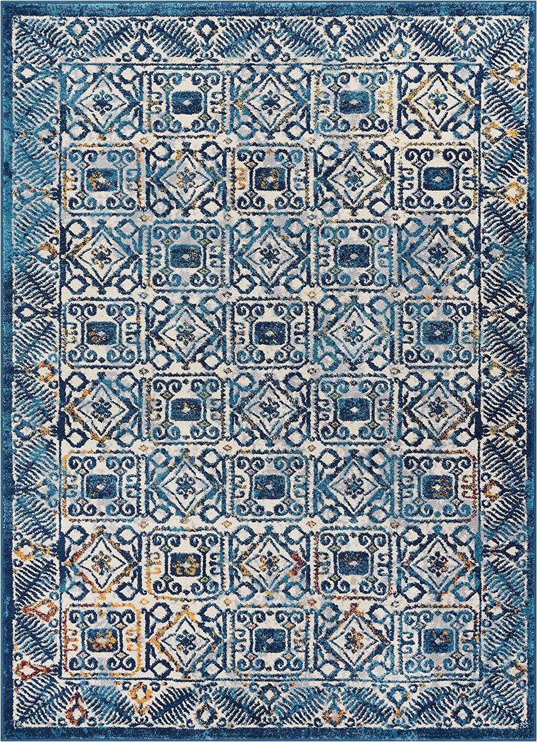 BlueBloom Vintage Teppich | Blumenmuster in Blau | Eleganz für Wohnzimmer & Flur | Pflegeleicht & Weich