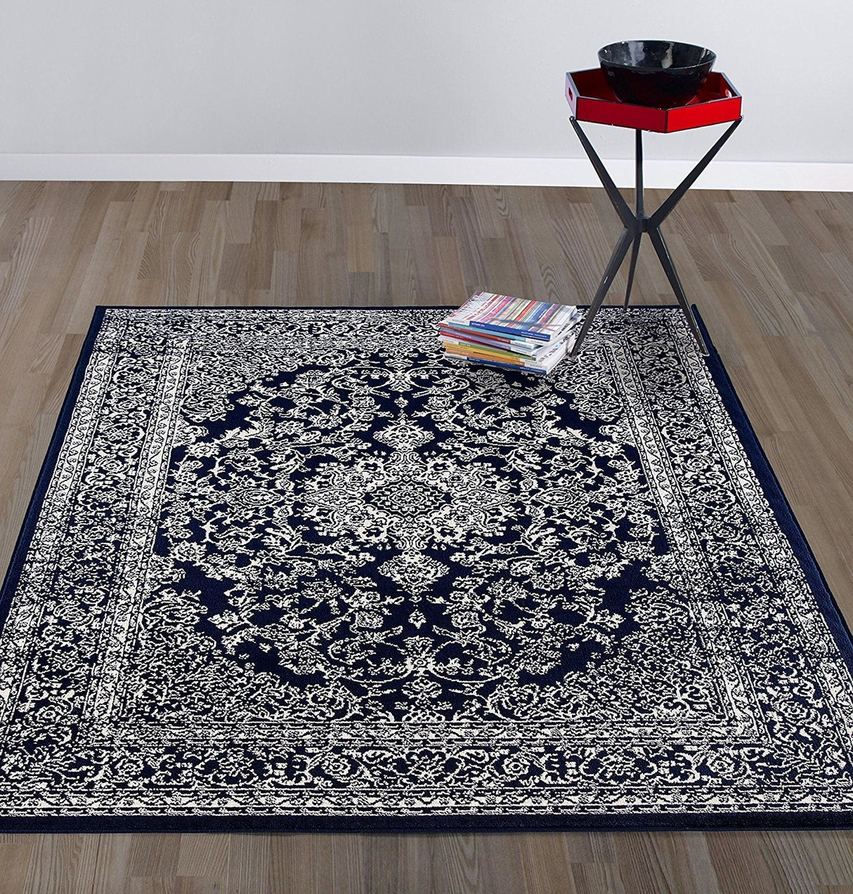 MarineCharm Oriental Teppich | Navy & Elfenbein | Pflegeleicht & Weich | Wohnzimmer & Flur