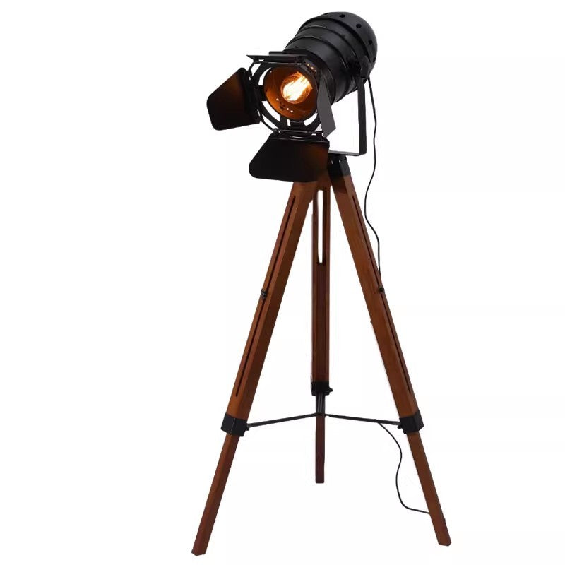 CamLume Stehlampe | Kamerainspiriertes Design | Eisen & Holz | 1 Licht | Perfekt für Wohnzimmer