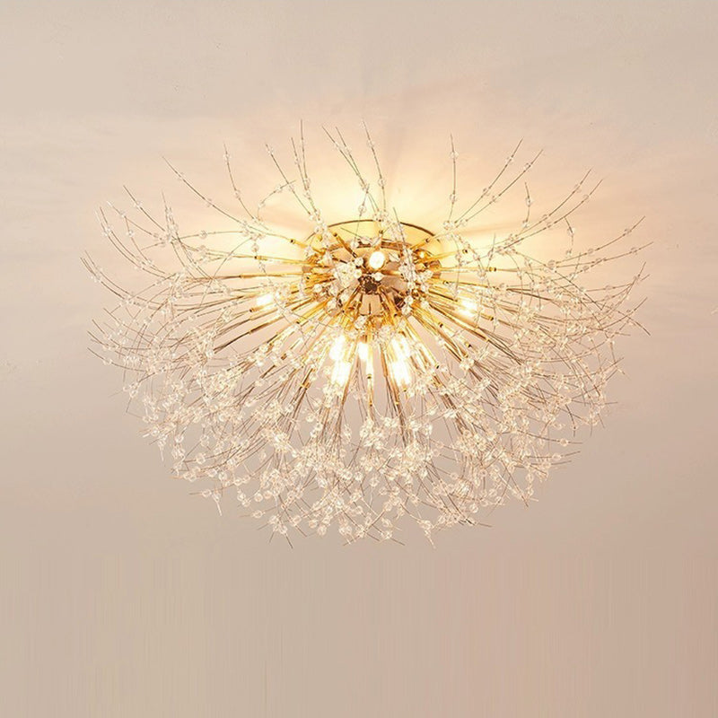 GlareBliss Deckenleuchte | Löwenzahn-Design | Eisen & Kristall | 4-8 Lichter | Modern & Luxuriös für Wohnzimmer
