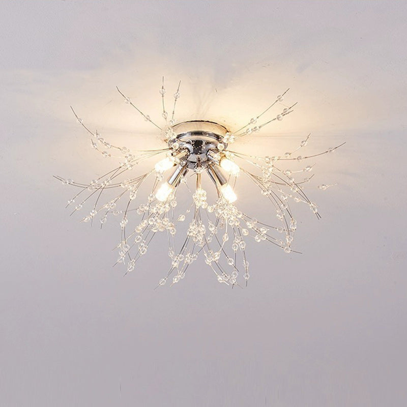 GlareBliss Deckenleuchte | Löwenzahn-Design | Eisen & Kristall | 4-8 Lichter | Modern & Luxuriös für Wohnzimmer