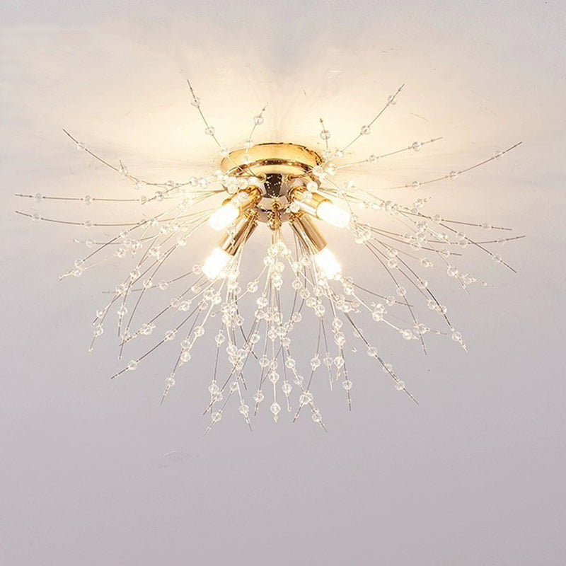 GlareBliss Deckenleuchte | Löwenzahn-Design | Eisen & Kristall | 4-8 Lichter | Modern & Luxuriös für Wohnzimmer