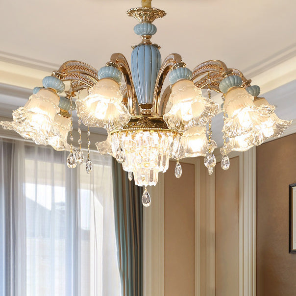 RegaliaBloom Kronleuchter | Europäisches Design | Kristall & Keramik | 6-12 Lichter | Stilvoll für Wohnzimmer