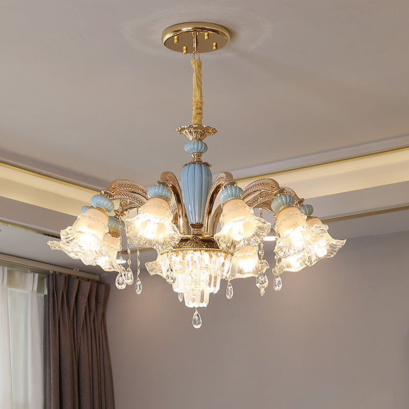RegaliaBloom Kronleuchter | Europäisches Design | Kristall & Keramik | 6-12 Lichter | Stilvoll für Wohnzimmer