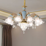 RegaliaBloom Kronleuchter | Europäisches Design | Kristall & Keramik | 6-12 Lichter | Stilvoll für Wohnzimmer