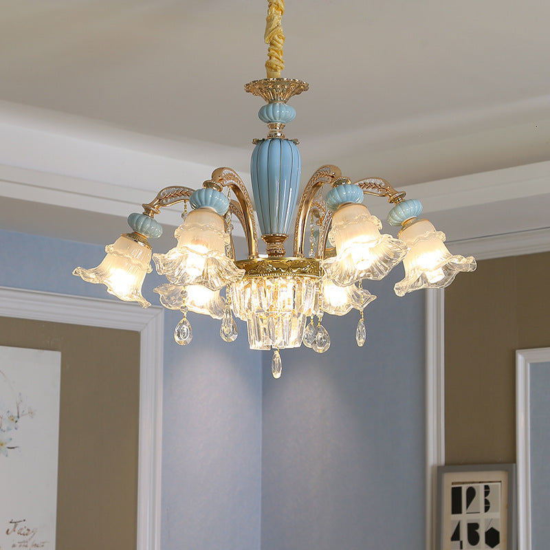 RegaliaBloom Kronleuchter | Europäisches Design | Kristall & Keramik | 6-12 Lichter | Stilvoll für Wohnzimmer