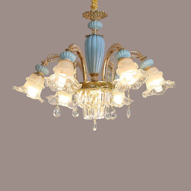RegaliaBloom Kronleuchter | Europäisches Design | Kristall & Keramik | 6-12 Lichter | Stilvoll für Wohnzimmer