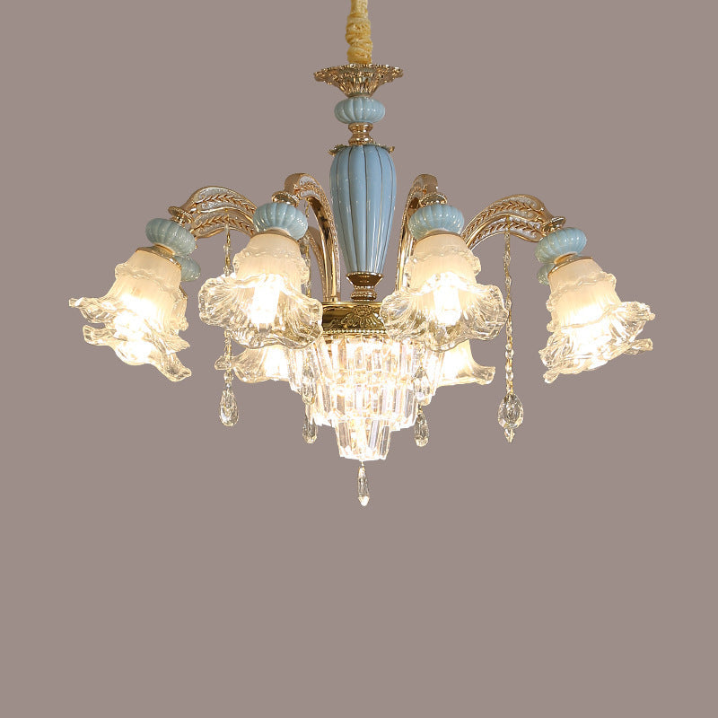 RegaliaBloom Kronleuchter | Europäisches Design | Kristall & Keramik | 6-12 Lichter | Stilvoll für Wohnzimmer