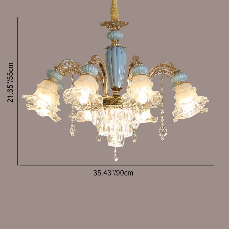 RegaliaBloom Kronleuchter | Europäisches Design | Kristall & Keramik | 6-12 Lichter | Stilvoll für Wohnzimmer