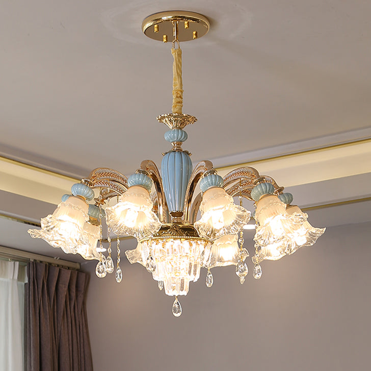 RegaliaBloom Kronleuchter | Europäisches Design | Kristall & Keramik | 6-12 Lichter | Stilvoll für Wohnzimmer