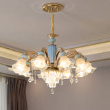 RegaliaBloom Kronleuchter | Europäisches Design | Kristall & Keramik | 6-12 Lichter | Stilvoll für Wohnzimmer