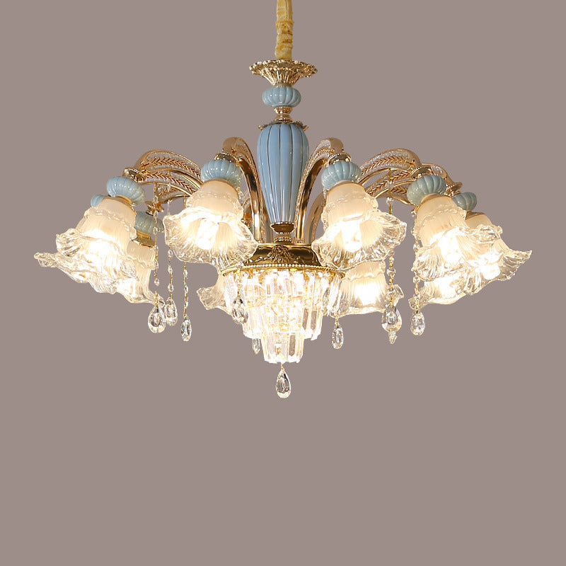 RegaliaBloom Kronleuchter | Europäisches Design | Kristall & Keramik | 6-12 Lichter | Stilvoll für Wohnzimmer