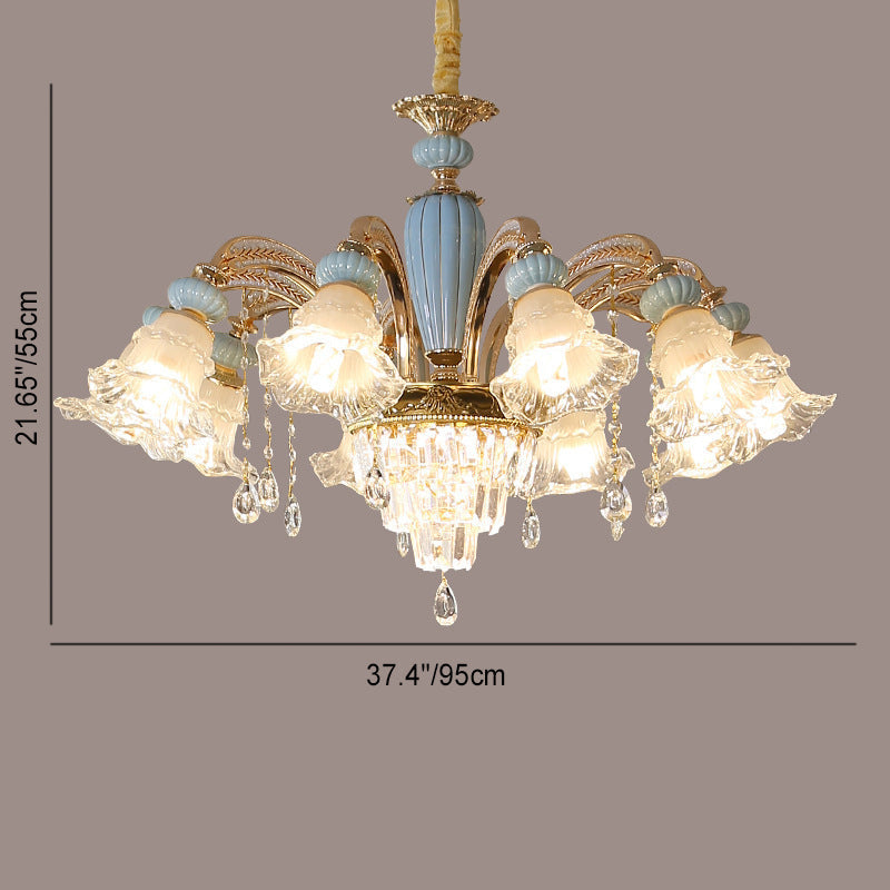 RegaliaBloom Kronleuchter | Europäisches Design | Kristall & Keramik | 6-12 Lichter | Stilvoll für Wohnzimmer