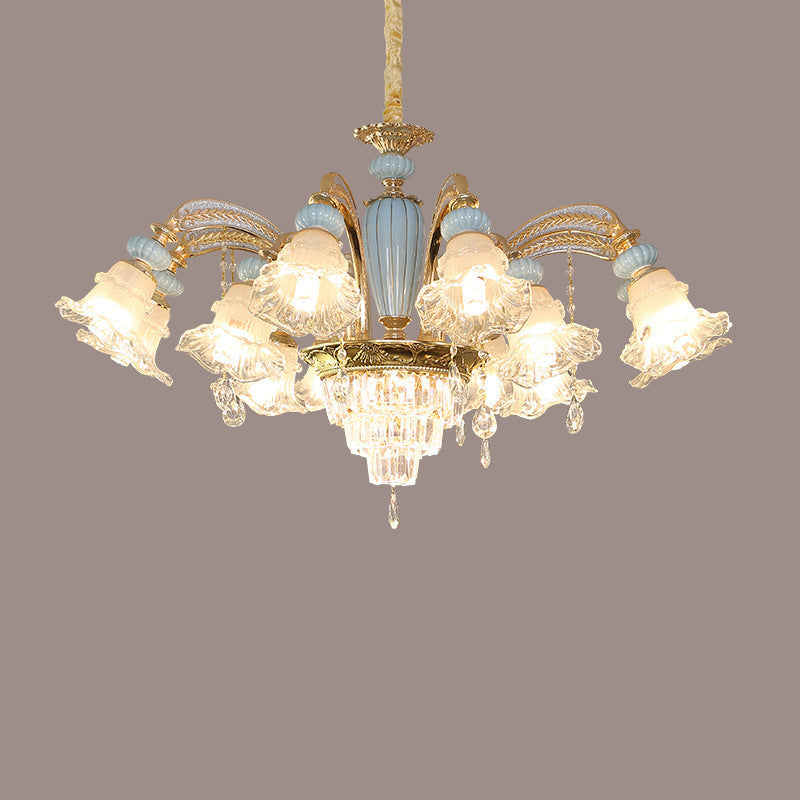 RegaliaBloom Kronleuchter | Europäisches Design | Kristall & Keramik | 6-12 Lichter | Stilvoll für Wohnzimmer