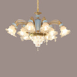 RegaliaBloom Kronleuchter | Europäisches Design | Kristall & Keramik | 6-12 Lichter | Stilvoll für Wohnzimmer