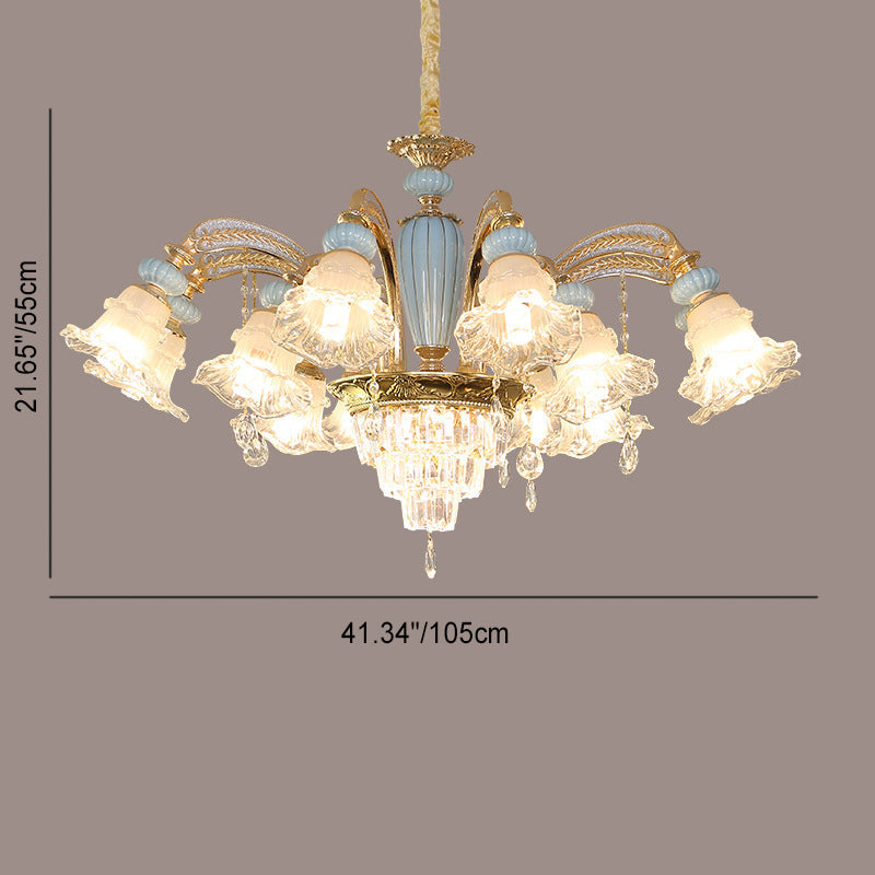 RegaliaBloom Kronleuchter | Europäisches Design | Kristall & Keramik | 6-12 Lichter | Stilvoll für Wohnzimmer