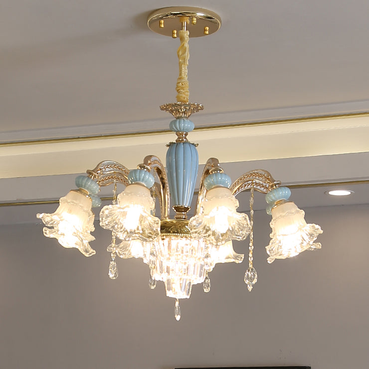RegaliaBloom Kronleuchter | Europäisches Design | Kristall & Keramik | 6-12 Lichter | Stilvoll für Wohnzimmer