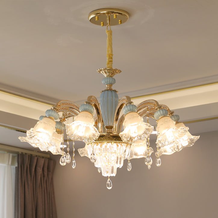 RegaliaBloom Kronleuchter | Europäisches Design | Kristall & Keramik | 6-12 Lichter | Stilvoll für Wohnzimmer