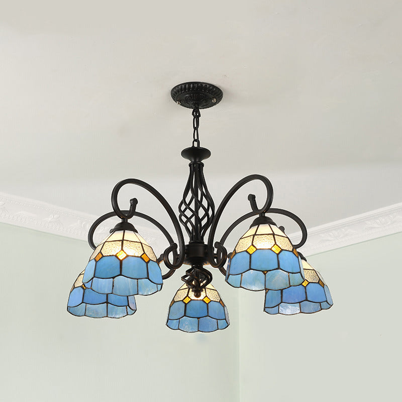 VitraGleam Tiffany Hängelampe | Konischer Buntglas Kronleuchter | 3/5/6/8 Lichter | Wohnzimmer Eleganz