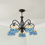 VitraGleam Tiffany Hängelampe | Konischer Buntglas Kronleuchter | 3/5/6/8 Lichter | Wohnzimmer Eleganz