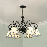 VitraGleam Tiffany Hängelampe | Konischer Buntglas Kronleuchter | 3/5/6/8 Lichter | Wohnzimmer Eleganz