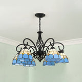 VitraGleam Tiffany Hängelampe | Konischer Buntglas Kronleuchter | 3/5/6/8 Lichter | Wohnzimmer Eleganz