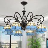 VitraGleam Tiffany Hängelampe | Konischer Buntglas Kronleuchter | 3/5/6/8 Lichter | Wohnzimmer Eleganz