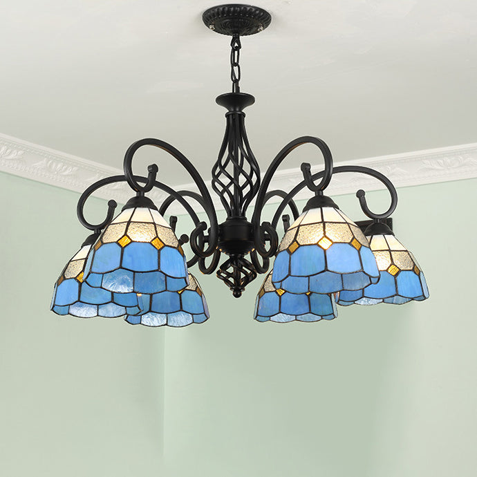 VitraGleam Tiffany Hängelampe | Konischer Buntglas Kronleuchter | 3/5/6/8 Lichter | Wohnzimmer Eleganz