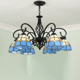 VitraGleam Tiffany Hängelampe | Konischer Buntglas Kronleuchter | 3/5/6/8 Lichter | Wohnzimmer Eleganz