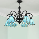 VitraGleam Tiffany Hängelampe | Konischer Buntglas Kronleuchter | 3/5/6/8 Lichter | Wohnzimmer Eleganz