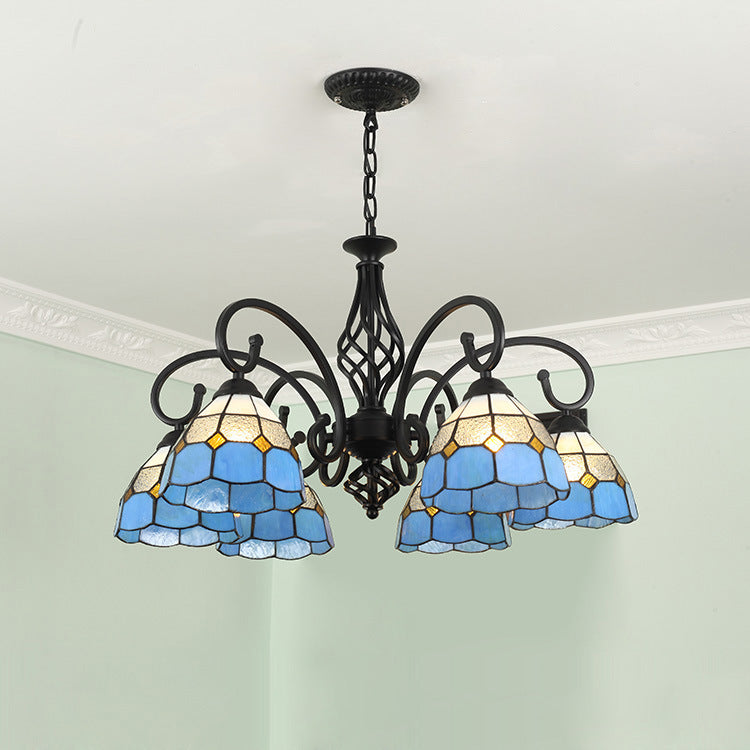 VitraGleam Tiffany Hängelampe | Konischer Buntglas Kronleuchter | 3/5/6/8 Lichter | Wohnzimmer Eleganz