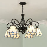 VitraGleam Tiffany Hängelampe | Konischer Buntglas Kronleuchter | 3/5/6/8 Lichter | Wohnzimmer Eleganz