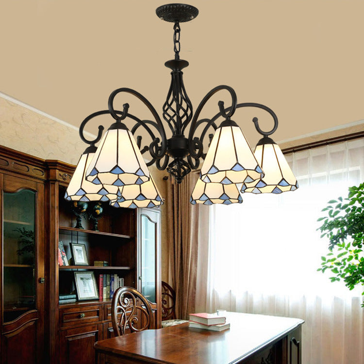 VitraGleam Tiffany Hängelampe | Konischer Buntglas Kronleuchter | 3/5/6/8 Lichter | Wohnzimmer Eleganz