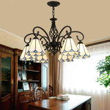 VitraGleam Tiffany Hängelampe | Konischer Buntglas Kronleuchter | 3/5/6/8 Lichter | Wohnzimmer Eleganz
