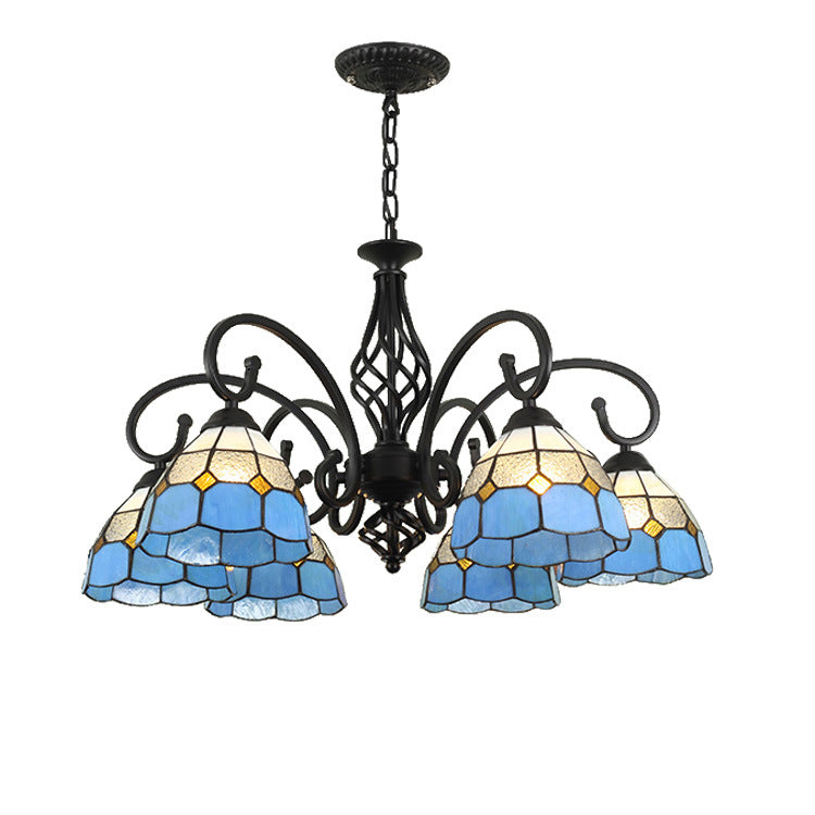 VitraGleam Tiffany Hängelampe | Konischer Buntglas Kronleuchter | 3/5/6/8 Lichter | Wohnzimmer Eleganz